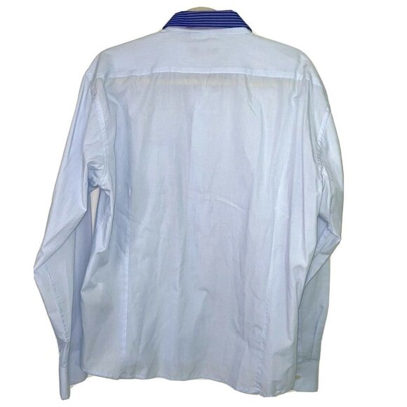 Oleg Cassini Skinny Shirt XL Mens Vintage Cotton Blue Pink Striped Pocket Collar - Picture 2 of 12